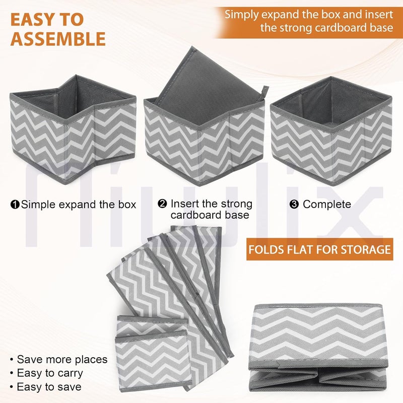 Niwlix Niwlix Wardrobe Organizer for ClothesCloset Organizer Storage Box Drawer Organizer Cube Basket Bins for Underwear Bras Socks Ties Scarves Set of 6 Wave Clothing Fabric Grey Wave - Image 3