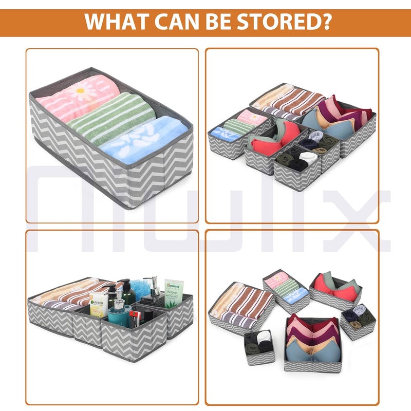 Niwlix Niwlix Wardrobe Organizer for ClothesCloset Organizer Storage Box Drawer Organizer Cube Basket Bins for Underwear Bras Socks Ties Scarves Set of 6 Wave Clothing Fabric Grey Wave - Image 4