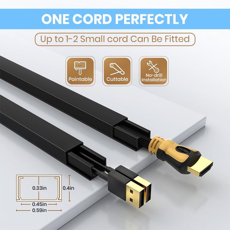 Serplex طقم غطاء كابل ذاتي اللصق 94 بوصة، منظم كابلات، أغطية كابلات للجدران، مخفي كابلات للتلفاز، إدارة كابلات، غطاء كابل منزلق، 6xL15.7 W0.59 H0.4 بوصة - Image 2