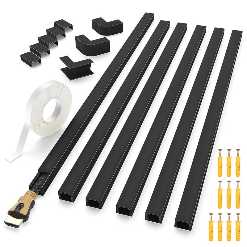 Serplex طقم غطاء كابل ذاتي اللصق 94 بوصة، منظم كابلات، أغطية كابلات للجدران، مخفي كابلات للتلفاز، إدارة كابلات، غطاء كابل منزلق، 6xL15.7 W0.59 H0.4 بوصة - Image 1