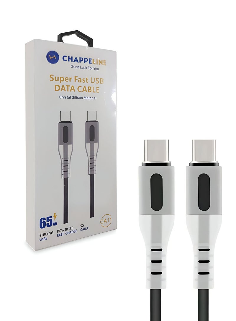 CHAPPELINE CA11 Super Fast Type-C Data Cable, 65W Charging Cable - Grey/Black - Image 1