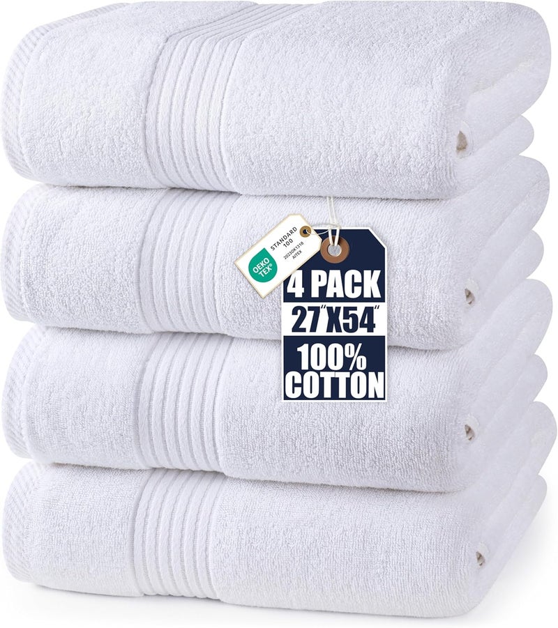 Utopia Towels 4 Piece Luxury Bath Towels Set, (27 x 54 Inches) 100% Ring Spun Cotton 600GSM, Lightweight and Highly Absorbent Quick Drying Towels for Bathroom, Gym, Spa, and Hotel (White)… - Image 1