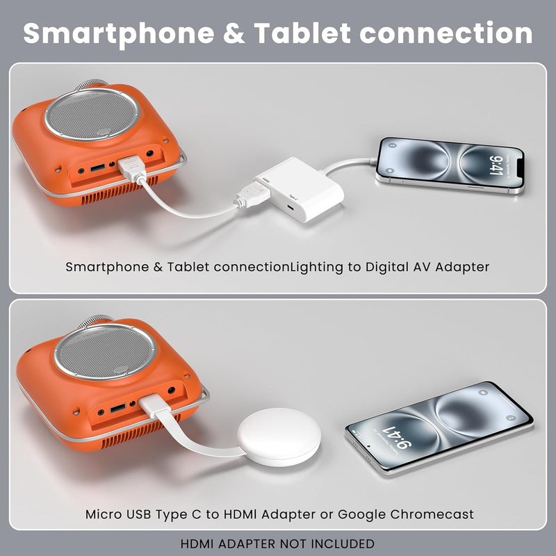 HOMPOW Mini Projector with Two-Way Bluetooth, Portable 1080P Projector for Home Theater (Orange) - Image 3