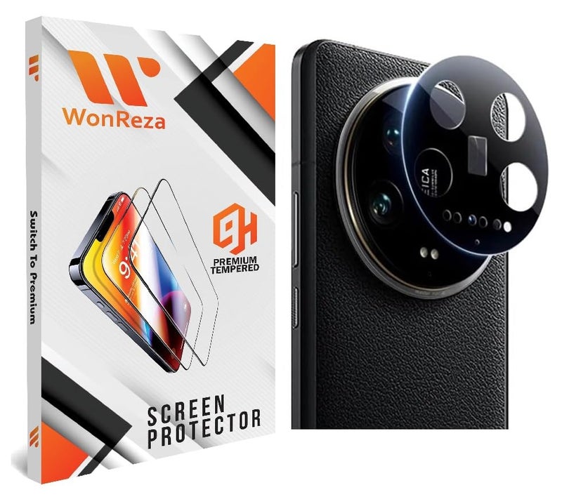 WonReza حماية زجاج الكاميرا الخلفية لهاتف Xiaomi Mi 14 Ultra 5G [3D بريميوم] واقي عدسة الكاميرا (أسود) - Image 1