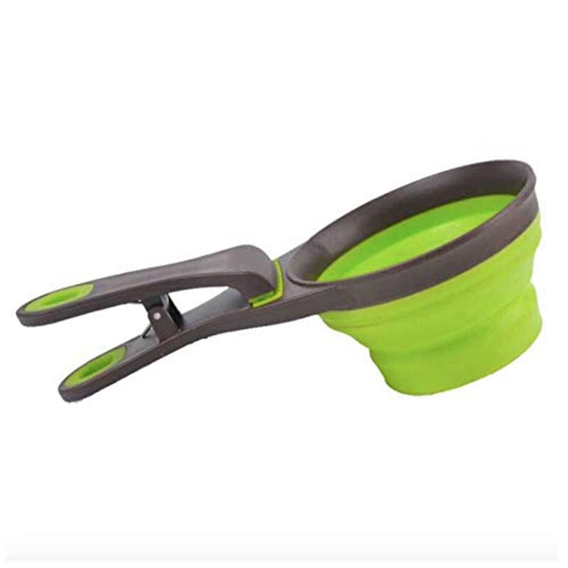 Dougez Collapsible Pet Scoop Silicone Measuring Cups Set Sealing Clip 3in1 MultiFunction Set with 1 or 3 pcs 2Cup 1Cup 12Cup Capacity 12 Cup 118ml Green Color - Image 1
