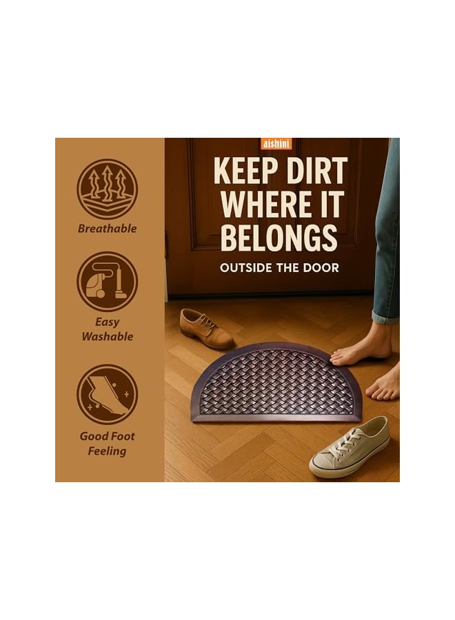 erorex Half Round Door Mat [ 80 x 48 cm ] Elite Heavy Duty, Non Slip Low Pile Outdoor Doormat Quick Trap Dirt Easy to Clean Welcome Mats for Entrance,High Traffic Areas,Indoor,Heavy Duty Golden Brown  - Image 5