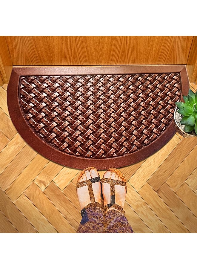 erorex Half Round Door Mat [ 80 x 48 cm ] Elite Heavy Duty, Non Slip Low Pile Outdoor Doormat Quick Trap Dirt Easy to Clean Welcome Mats for Entrance,High Traffic Areas,Indoor,Heavy Duty Golden Brown  - Image 1