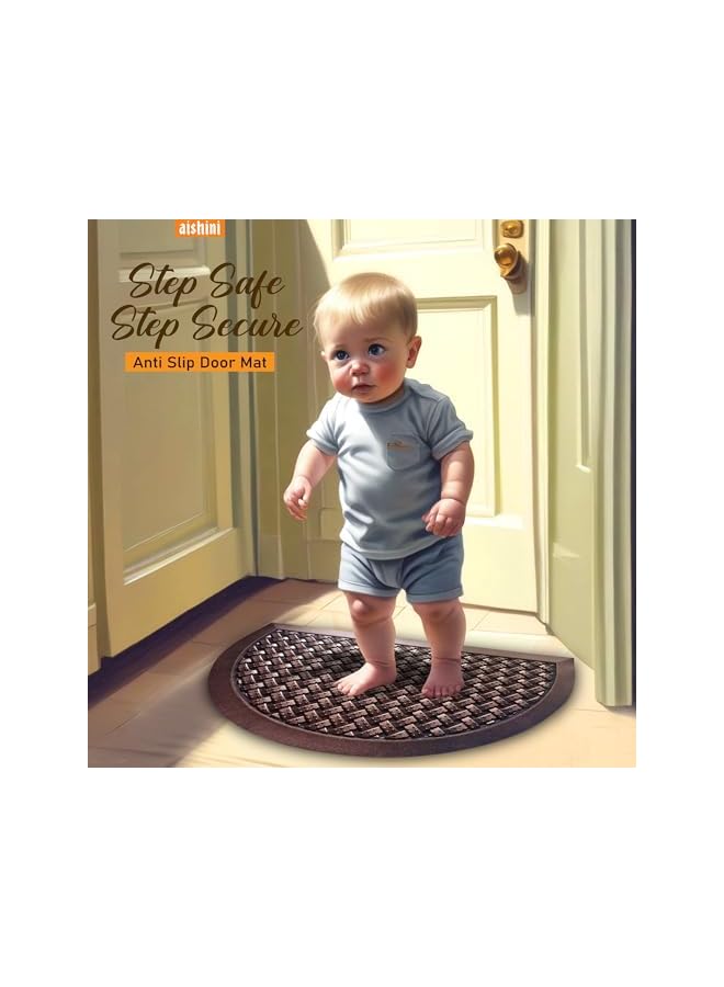 erorex Half Round Door Mat [ 80 x 48 cm ] Elite Heavy Duty, Non Slip Low Pile Outdoor Doormat Quick Trap Dirt Easy to Clean Welcome Mats for Entrance,High Traffic Areas,Indoor,Heavy Duty Golden Brown  - Image 4