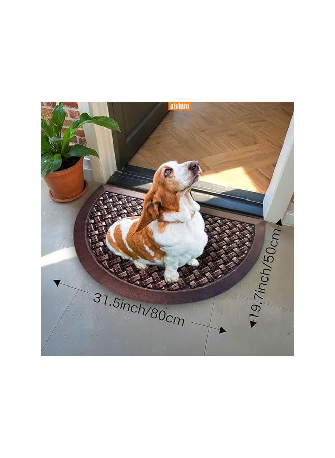 erorex Half Round Door Mat [ 80 x 48 cm ] Elite Heavy Duty, Non Slip Low Pile Outdoor Doormat Quick Trap Dirt Easy to Clean Welcome Mats for Entrance,High Traffic Areas,Indoor,Heavy Duty Golden Brown  - Image 2