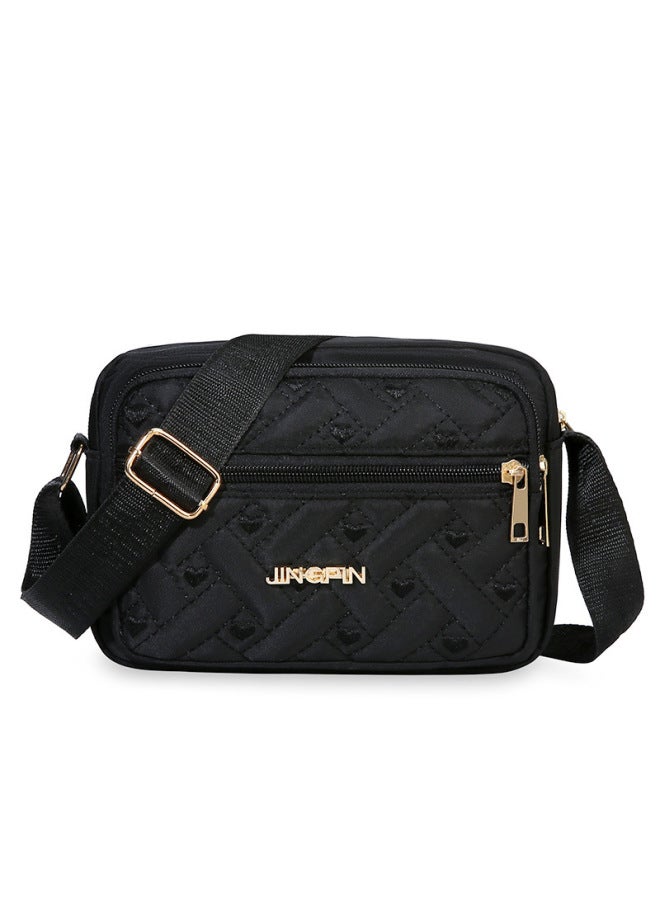 Waterproof Embroidered OxFord Cloth Women's Bag Single Shoulder Casual Mom Crossbody Bag Grandma Leisure Fabric Backpack-Color:Black - Image 1