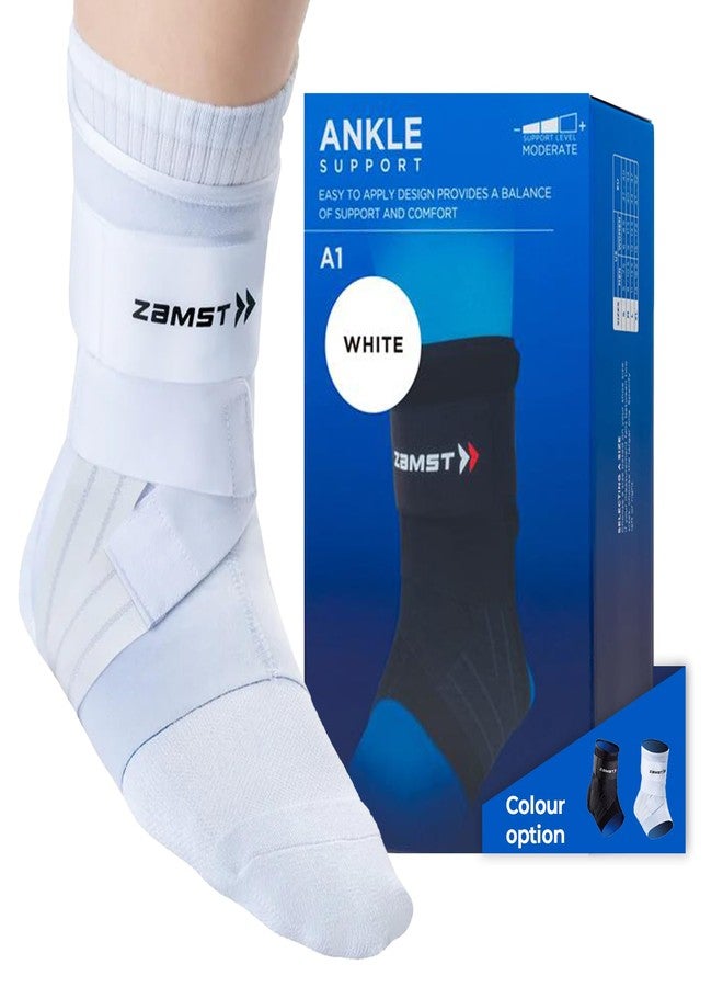 Zamst A1 White Ankle Brace for Sports - Breathable Sports Ankle Support for Men and Women with Adjustable Three Way Straps for Moderate Lateral Ankle Sprain - Right, Large - Image 1