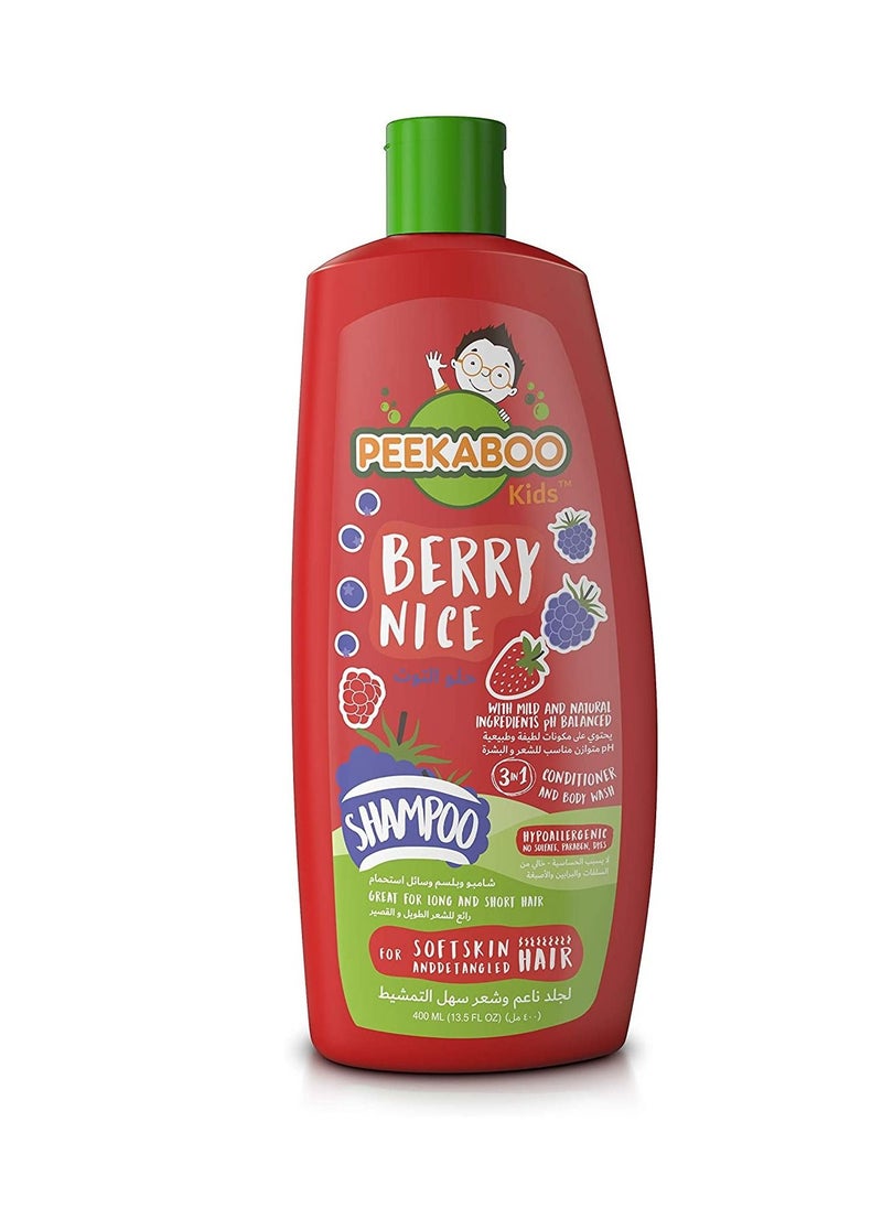 Peekaboo - Peekaboo Kids 3 In 1 Shampoo Conditioner and Body Wash Berry Nice 400ml - Image 1