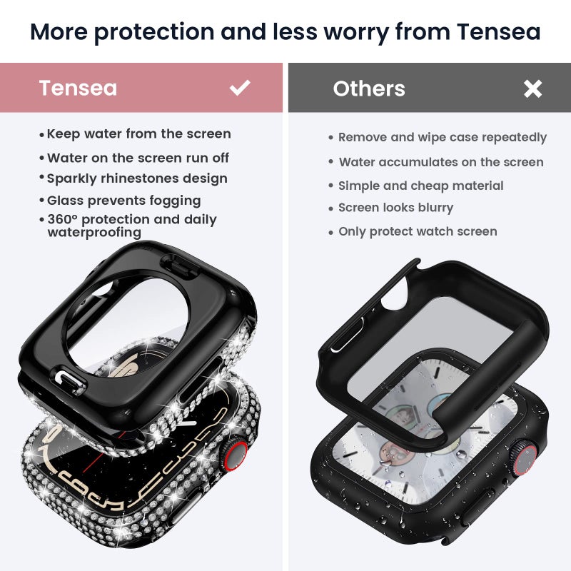 Tensea [2 in 1 for Waterproof Apple Watch Screen Protector Case 45mm Series 9/8/7 Accessories, 360 iWatch Diamond Front Bumper with Glass Film and Back Bumper, Bling Face Cover Women, 45 mm - Image 2