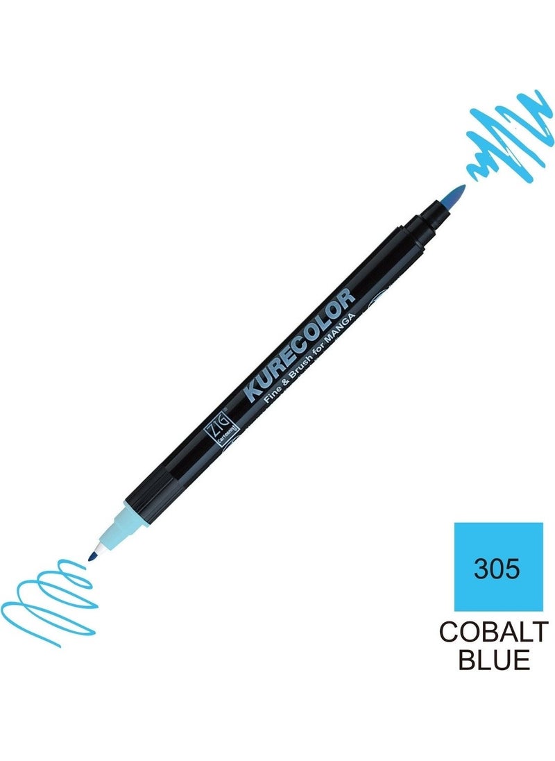 Zig Kurecolor Mangaka Fine&brush Double-Sided Pen CNKC-2200 No 305 Cobalt Blue  - Image 5