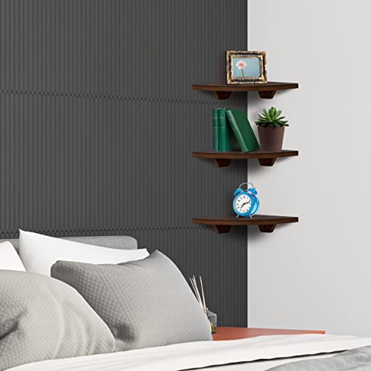 carpentray Corner Shelf Wall Mount 3 pcs Corner Shelf Natural Wood Floating Shelves Wall Shelves for Bedroom Living Room Bathroom Kitchen Brown - Image 5