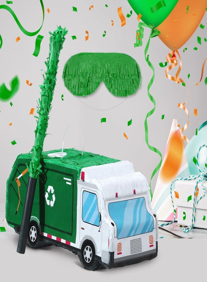 Seenelling زينة بينياتا ثلاثية الأبعاد على شكل شاحنة مع عصابة للعينين ومضرب للأطفال من الجنسين، هدية مثالية لحفلات أعياد الميلاد وحفلات استقبال المولود (شاحنة قمامة). - Image 5