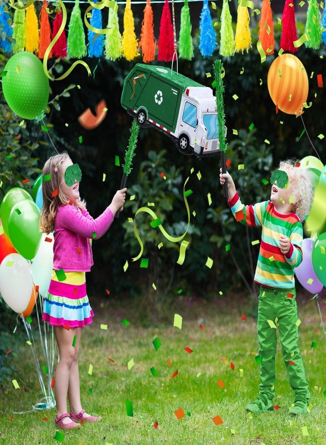 Seenelling زينة بينياتا ثلاثية الأبعاد على شكل شاحنة مع عصابة للعينين ومضرب للأطفال من الجنسين، هدية مثالية لحفلات أعياد الميلاد وحفلات استقبال المولود (شاحنة قمامة). - Image 4
