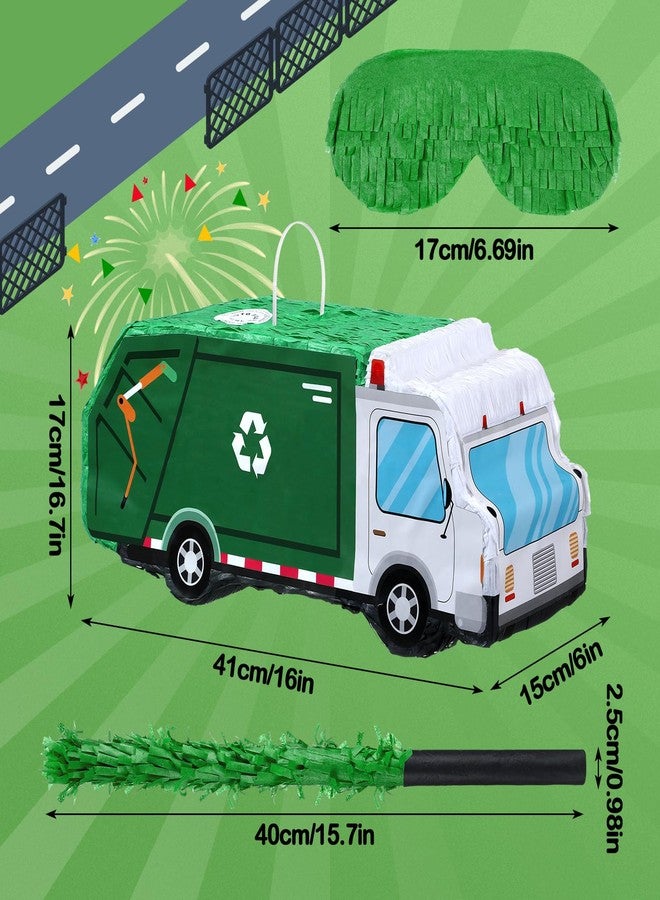 Seenelling زينة بينياتا ثلاثية الأبعاد على شكل شاحنة مع عصابة للعينين ومضرب للأطفال من الجنسين، هدية مثالية لحفلات أعياد الميلاد وحفلات استقبال المولود (شاحنة قمامة). - Image 2