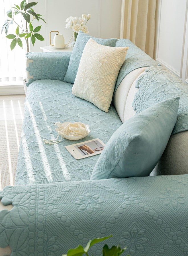 XSlive Cotton Quilted Dog Couch Cover for Sofa Farmhouse Rustic Embroidery Sectional Couch Cover Soft Anti-Slip Sofa Slipcover Furniture Protector for Kids, Pets (Blue,28"x35") - Image 5