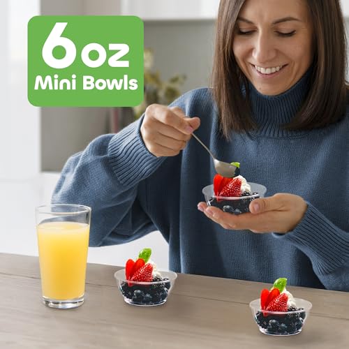 JoyServe Clear Mini Plastic Bowls - (Bulk 100 Pack) 6 Oz Disposable Premium Hard Plastic Dessert Bowls for Serving, Weddings, Catering, Parties, Salsa, Home or Event Party Supplies - Image 2