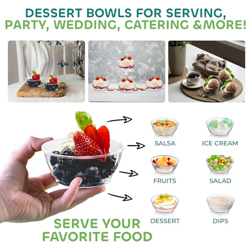 JoyServe Clear Mini Plastic Bowls - (Bulk 100 Pack) 6 Oz Disposable Premium Hard Plastic Dessert Bowls for Serving, Weddings, Catering, Parties, Salsa, Home or Event Party Supplies - Image 4