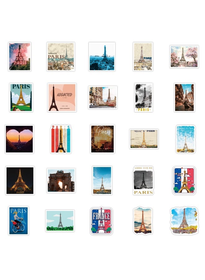 NIBEMINENT 50 Pcs Addicted To Paris Deco Kit Waterproof Stickers, High Definition Printing Bright Colors, Suitable for Laptop Skateboard Luggage Water Bottle Guitar DIY - Image 1