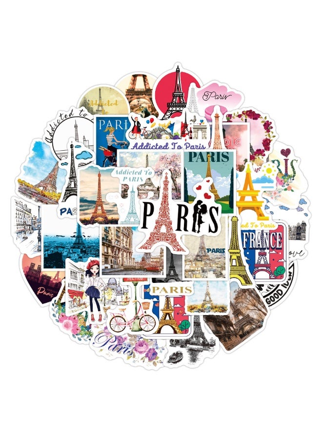 NIBEMINENT 50 Pcs Addicted To Paris Deco Kit Waterproof Stickers, High Definition Printing Bright Colors, Suitable for Laptop Skateboard Luggage Water Bottle Guitar DIY - Image 3