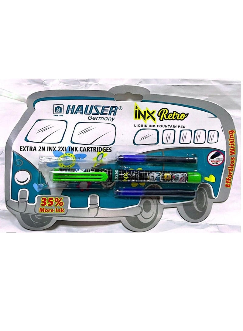 HAUSER Inx Retro Fountain Pen With 2Extra Liquid Ink Cartridges Assorted Color - Image 1