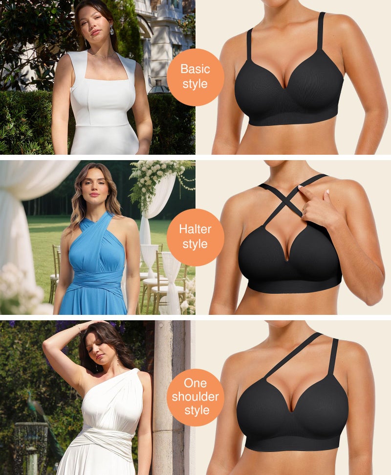 Popilush Bras for Women No Underwire Supportive Push Up Bralettes Wireless Full Coverage Plus Size T-Shirt Bra (40C-D) Black - Image 5