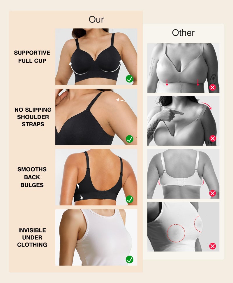 Popilush Bras for Women No Underwire Supportive Push Up Bralettes Wireless Full Coverage Plus Size T-Shirt Bra (40C-D) Black - Image 3