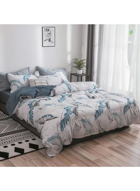 6-Piece Queen Duvet Cover and Bed Sheet Set - Includes Duvet Cover Fitted Sheet & 4 Pillowcases Complete Luxury Soft Microfiber Bedding Set Easy Care Deep Pocket with Zipper Closure Bedding Set