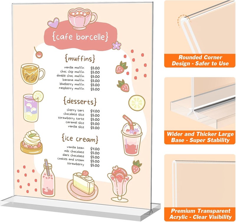 Dooiclear 3 Pack Acrylic Sign Holder 8.5 x 11 Inches, Clear Menu Holder Stand, Vertical Flyer Display Stand, Table Paper Holder, Desk Brochure Holder, Plastic Sign Display Stand for Restaurants, Office, Store - Image 4