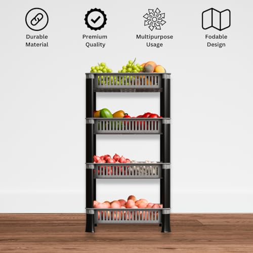 FOROLY 4-Layer Multipurpose Plastic Kitchen Storage Rack | Vegetable Basket Organizer | Stackable Storage Stand for Home, Pantry, Bathroom, Office – Durable Space-Saving Shelf (Silver) - Image 3