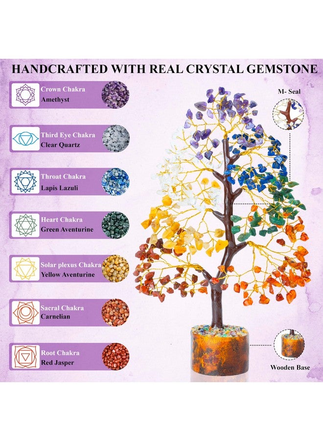 HindCraft Seven Chakra Crystal Tree Good Luck Showpiece for Home Decor Items Crystals Gemstones Bonsai Money Tree for Good Luck, Decoration Gift Item, Golden Wire, 10-12 inch - Image 2