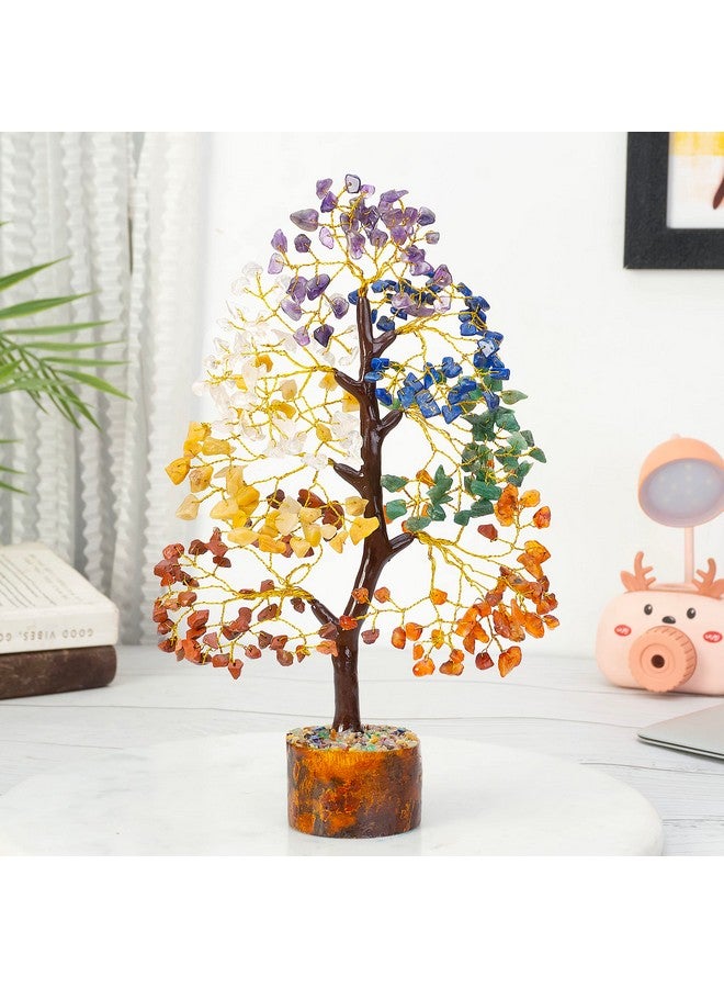 HindCraft Seven Chakra Crystal Tree Good Luck Showpiece for Home Decor Items Crystals Gemstones Bonsai Money Tree for Good Luck, Decoration Gift Item, Golden Wire, 10-12 inch - Image 1