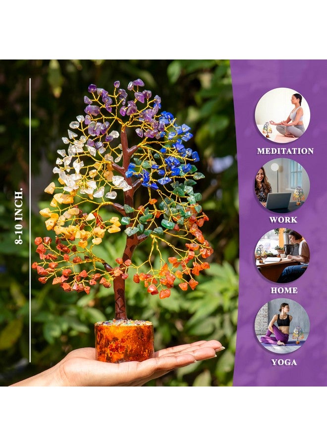 HindCraft Seven Chakra Crystal Tree Good Luck Showpiece for Home Decor Items Crystals Gemstones Bonsai Money Tree for Good Luck, Decoration Gift Item, Golden Wire, 10-12 inch - Image 3