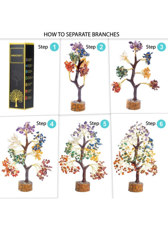 HindCraft Seven Chakra Crystal Tree Good Luck Showpiece for Home Decor Items Crystals Gemstones Bonsai Money Tree for Good Luck, Decoration Gift Item, Golden Wire, 10-12 inch - Image 5