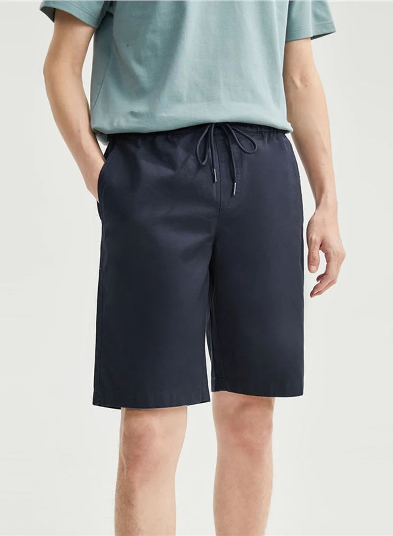 جيوردانو Men’s Relaxed Twill Mid‑Rise Shorts with Elastic Waist
