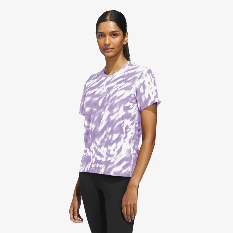 Adidas Ice Lavender/Powder Plum Own The Run Allover Print T-Shirt for Women | Best Price UAE