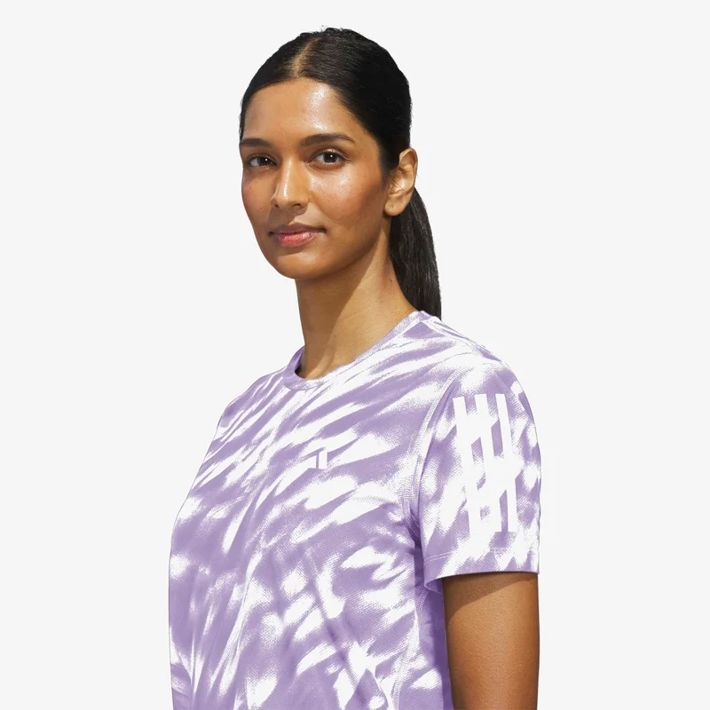 Adidas Ice Lavender/Powder Plum Own The Run Allover Print T-Shirt for Women | Best Price UAE