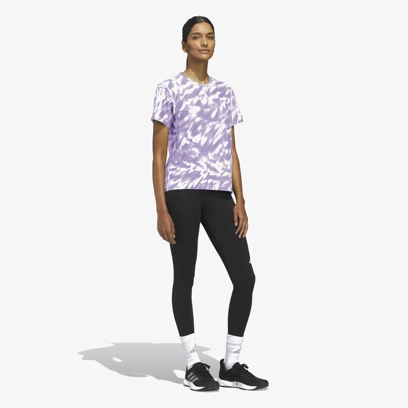 Adidas Ice Lavender/Powder Plum Own The Run Allover Print T-Shirt for Women | Best Price UAE