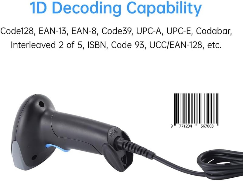 1D Barcode Scanner Wired USB, 1500 Pixels Resolution, Buzzer and LED Indication - Durable IP52 Protection, Fast 200 Scans per Second, Ideal for Personal Library and Retail - Image 5