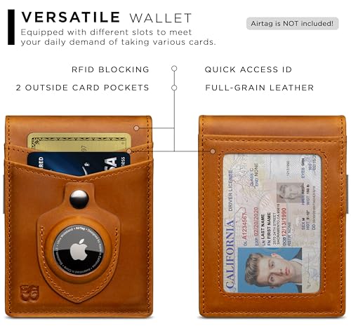 SERMAN BRANDS محفظة SERMAN BRANDS AirTag - محفظة رجال بسيطة مع حافظة نقود مانعة لتقنية RFID - جلد كامل الحبة - ثنائية الطي نحيفة. محفظة جيب أمامية لأجهزة Apple AirTag للرجال. هدية CA Desert Transformer Air - Image 4