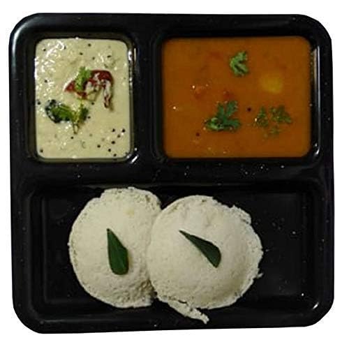 Everbuy® Food-Grade Virgin (Microwave-Safe) 3-Compartments Divided-Dinner 9 Inches Pav Bhaji Plates (Pack of 6, Black) - Image 2