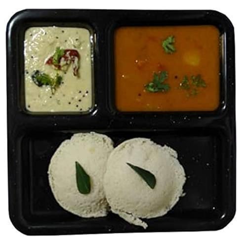 Everbuy® Food-Grade Virgin (Microwave-Safe) 3-Compartments Divided-Dinner 9 Inches Pav Bhaji Plates (Pack of 6, Black) - Image 1
