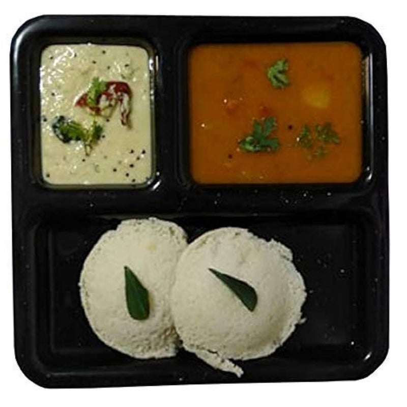 Everbuy® Food-Grade Virgin (Microwave-Safe) 3-Compartments Divided-Dinner 9 Inches Pav Bhaji Plates (Pack of 6, Black) - Image 5