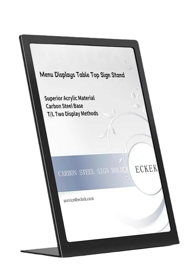 Eckek Carbon Steel Sign Holder, Slanted Menu Displays, Table Top Sign Stand - Image 1