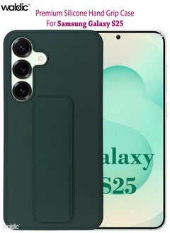 Waldic Samsung Galaxy S25 HAND HOLDER | Premium Silicone Magnetic Hand Grip Case Cover Designed for Samsung Galaxy S25 | Samsung Galaxy S25 Case Camera and Drop Protection Thin Protective Back Cover Case for Samsung Galaxy S25 - Green  - Image 1