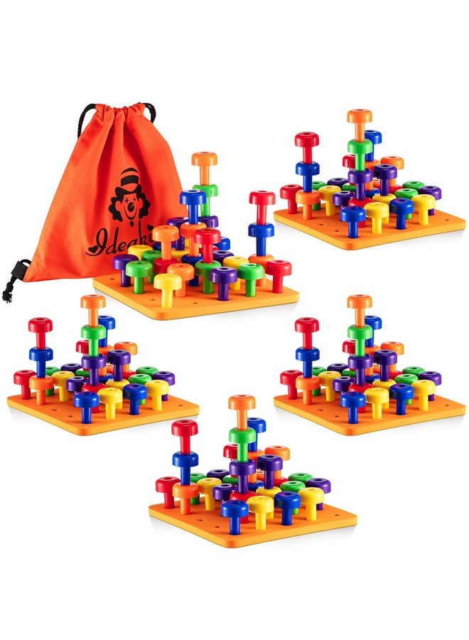 Shappy Shappy Toddler Peg Board 120 Pcs Pegs with 4 Foam Board,4 Sets Montessori Colorful Stackable Toys Learning Educational Toys for Color Recognition Counting Skills with Lacing String and Bag  - Image 1
