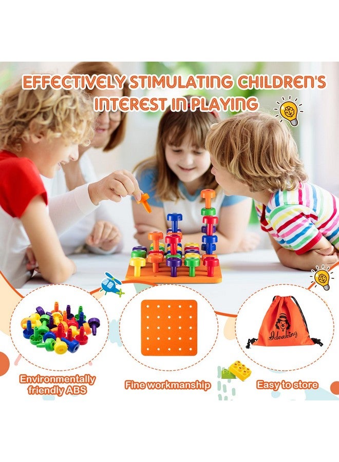 Shappy Shappy Toddler Peg Board 120 Pcs Pegs with 4 Foam Board,4 Sets Montessori Colorful Stackable Toys Learning Educational Toys for Color Recognition Counting Skills with Lacing String and Bag  - Image 3
